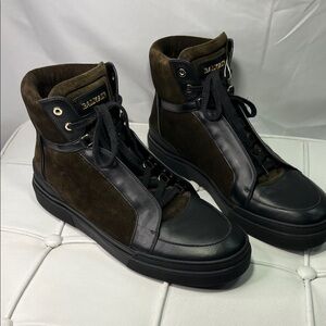 Balmain Black and Brown High-Top Sneakers